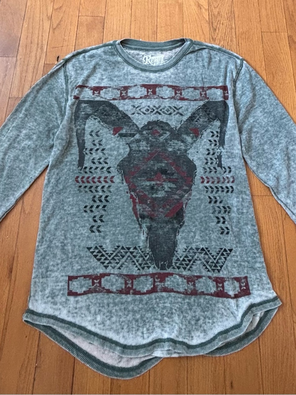 Retrofit Men’s Long Sleeve Thermal Top - Teal with Red Accent XL